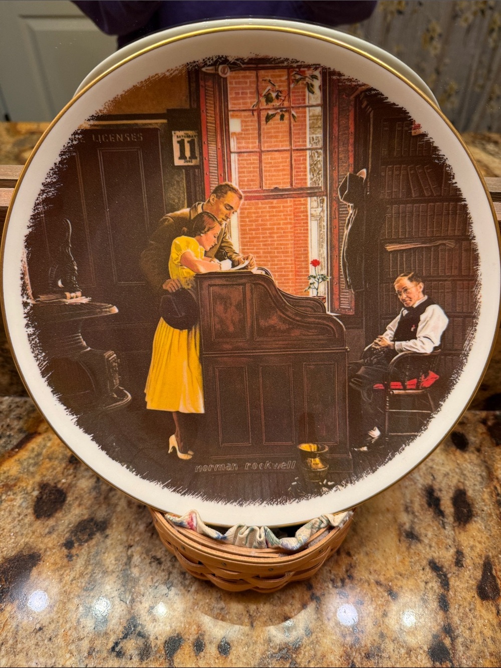 Norman Rockwell Yellow Dress and Brown Library Scene Wall Plate
